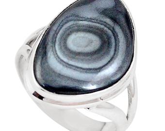 Natural Crown of Silver Psilomelane Unique Jewelry Solid 925 Sterling Silver Ring Size 8
