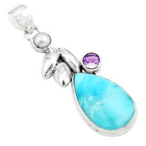 4.74cts Natural Blue Larimar 925 Sterling Silver Pendant Jewelry Handmade By JaipurShopCo