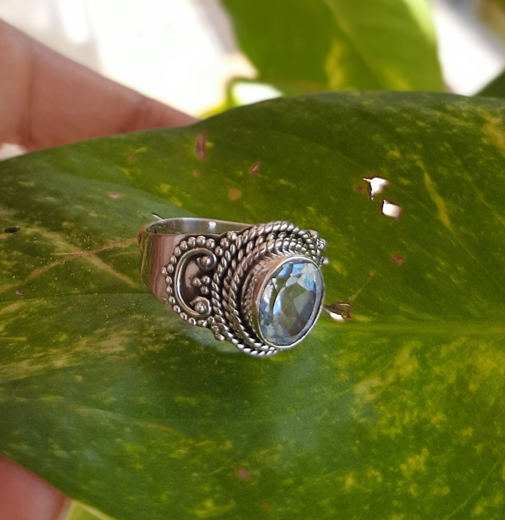 3.41cts Natural Blue Topaz 925 Sterling Silver Stacking Ring | Etsy