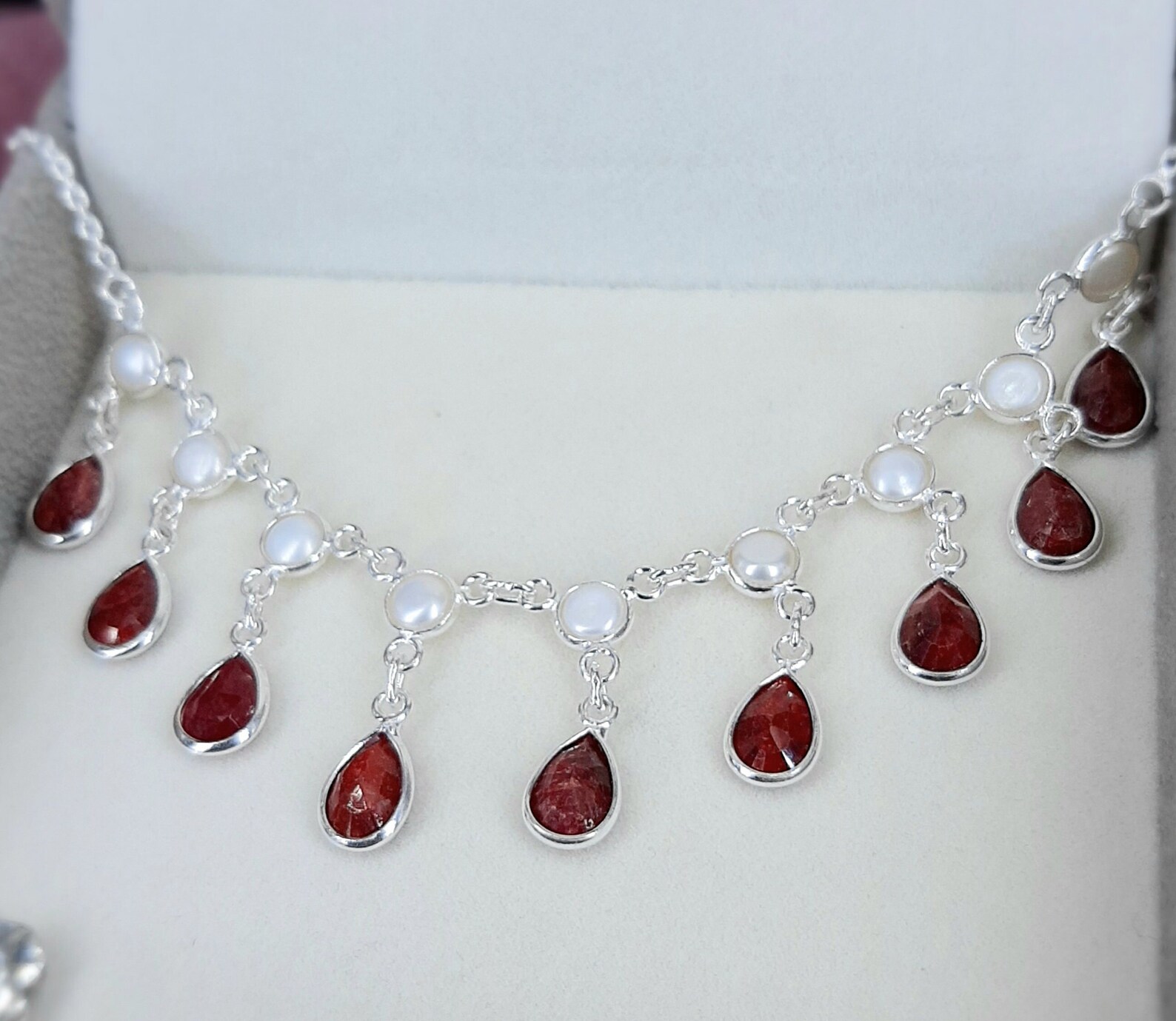 Ruby Necklace July Birthstone 23.61cts Red Ruby Pearl 925 Etsy