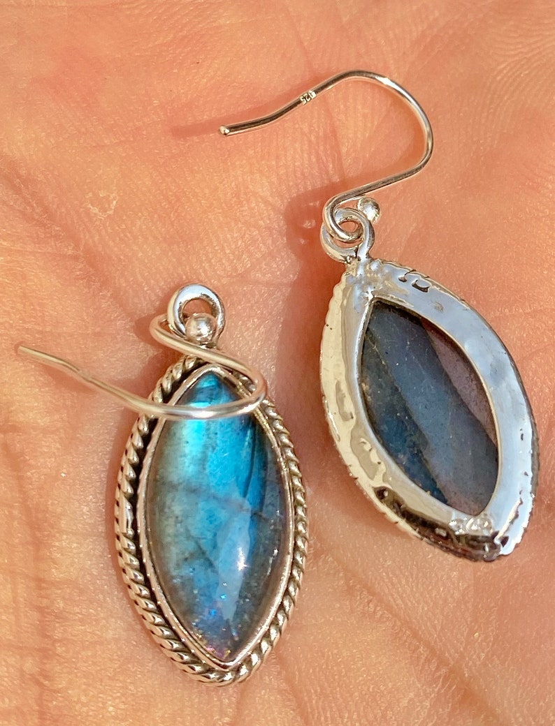 9 carats designer labradorite marquise shape silver earrings Handmade By JaipurShopCo