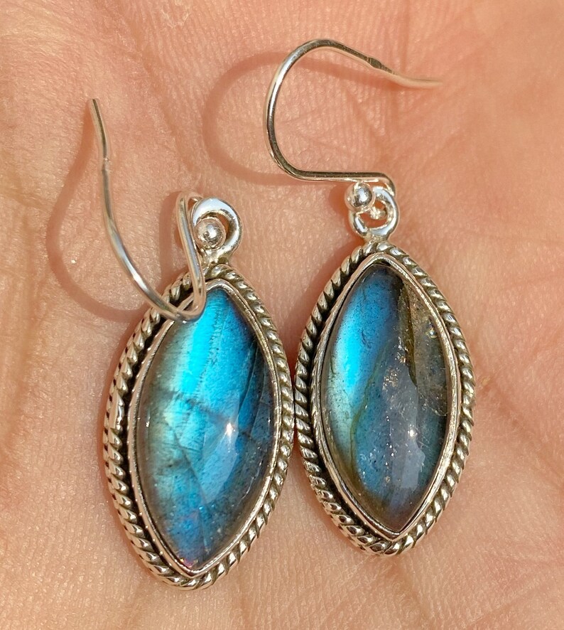 9 carats designer labradorite marquise shape silver earrings Handmade By JaipurShopCo