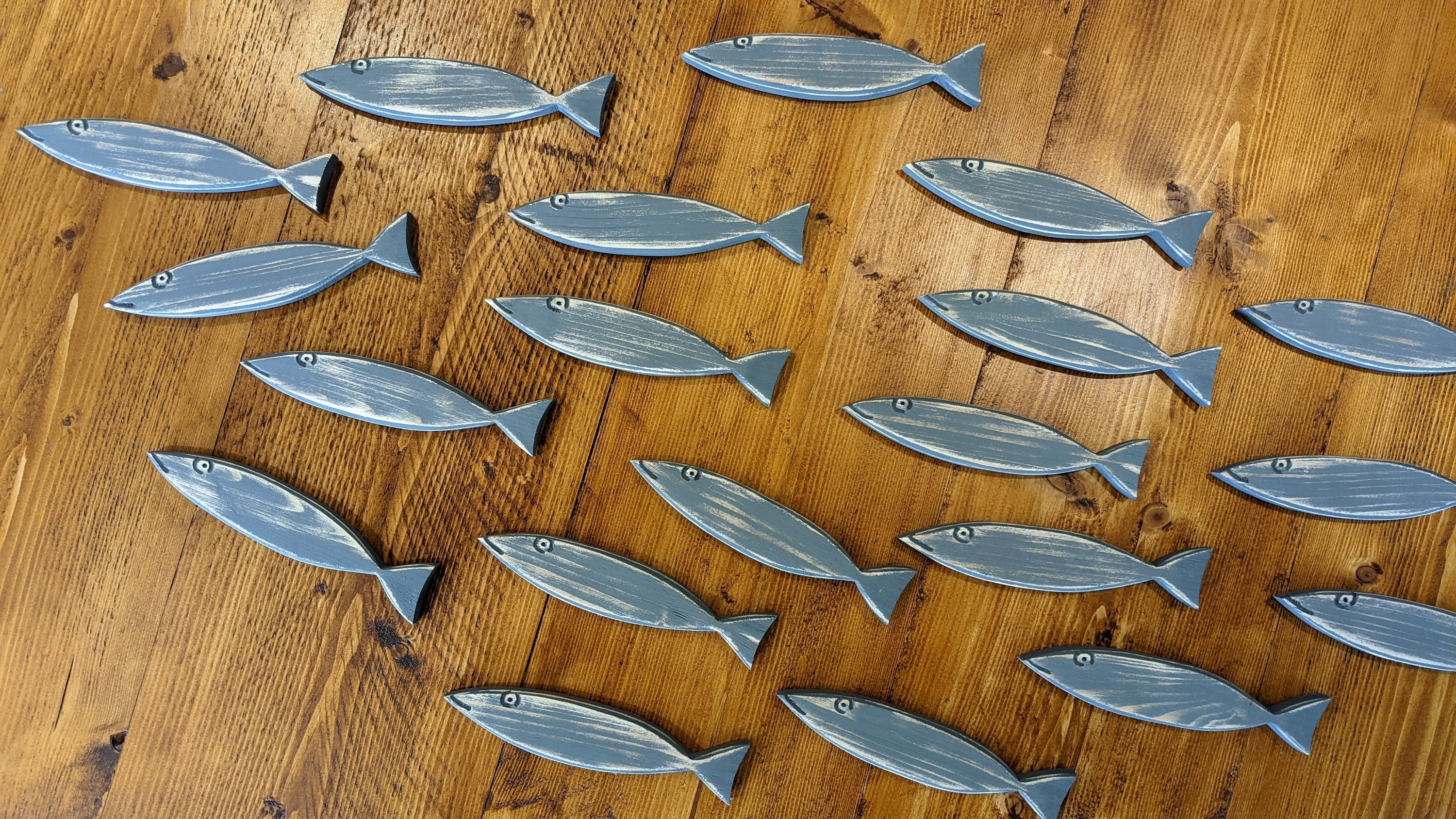 Wooden Fish Shoal Wall Art Hanging Decoration Mackerel Etsy UK