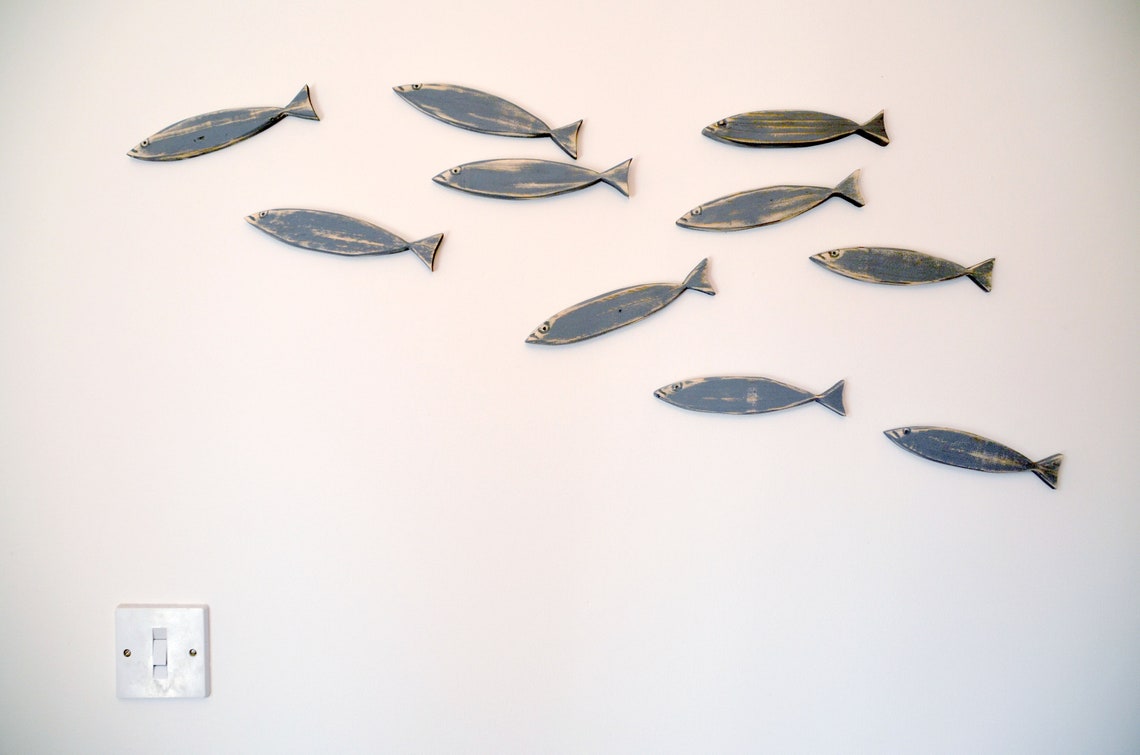 Wooden Fish Shoal Wall Art Hanging Decoration Mackerel Etsy