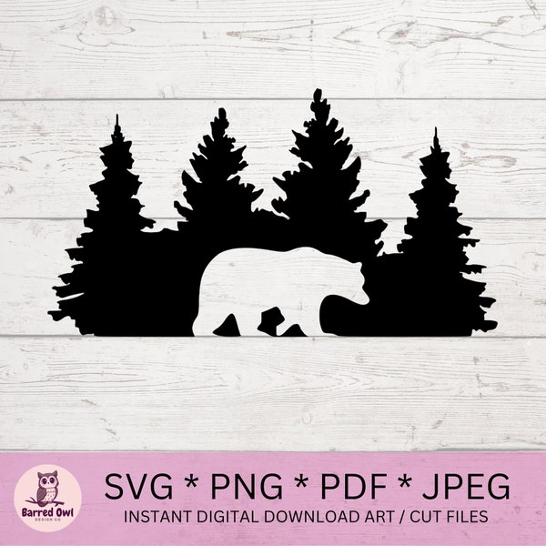 Black Bear Trees SVG, Digital Download, Cut File, Png, Jpeg, Pdf, Hunting, Animal Themed