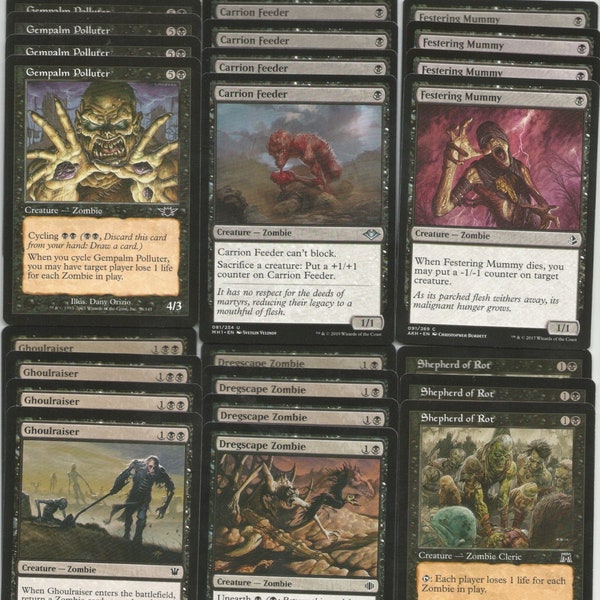 ZOMBIE UPRISING! *  Pauper Legal Black Custom Magic Deck * Mtg Magic the Gathering Ready to Play