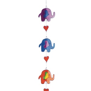 Elephant Suncatcher Sun Catcher 3 Elephants Window Decor Patio Kids Bedroom Decoration Blue Orange and Purple 46cm