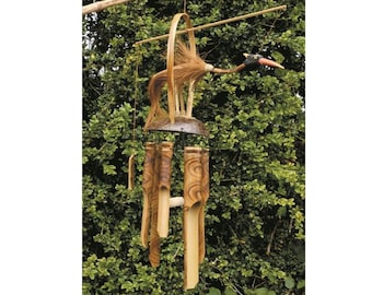 Bird Windchime Bamboo Coconut Bobbing Head Hanging Wind Chime Mobile Garden Decor Fair Trade 60cm