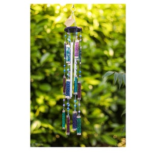 Blue Purple Glass Wind Chime Suncatcher Multicolours with Patterned Glass Window Decor