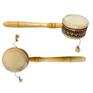 Painted Monkey Drum Musical Instrument - Multicoloured Wood Dot Painted Hand Painted & Handmade Musical Instrument