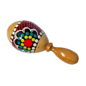 Mini Maracas Dot Painted Design Musical Percussion Instrument Wooden Hand Carved Fair Trade