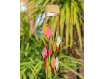 Glass Wind Chime Mobile Hand Made Falling Leaf Leaves Windchime Spiral Garden Sunset Autumn Fall Gift