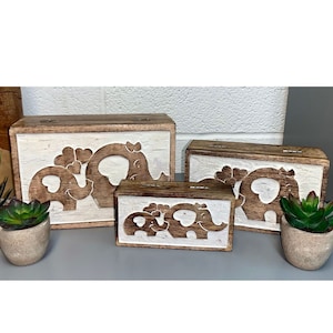 Mango Wood Box Indian Fair Trade Elephants Hearts Love Trinket or Jewellery Box