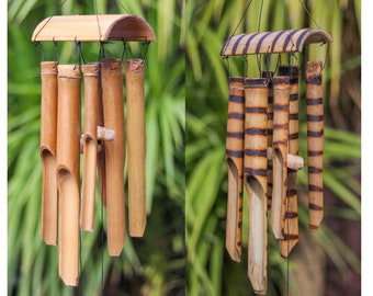Bamboo Wind Chime Pan Pipe Style Coconut Hanging Garden Wind Chime Mobile Fair Trade Natural or Burnt Design 35cm