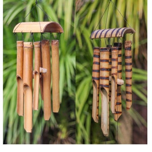 Bamboo Wind Chime Pan Pipe Style Coconut Hanging Garden Wind Chime Mobile Fair Trade Natural or Burnt Design 35cm
