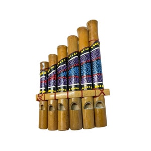 Flûte de pan en bambou peint à pois Différentes tailles d'instruments, fait main, flûte de pan du commerce équitable image 2
