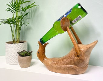 Drinking Duck Bottle Holder Beer Bamboo Root Hand Carved Small