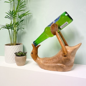 Drinking Duck Bottle Holder Beer - Bamboo Root Hand Carved Small Home Decor Quirky Novelty Decoration Gift Fair Trade