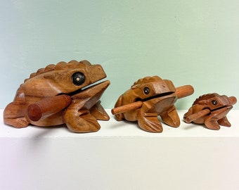Frog Guiro Musical Percussion Instrument Wooden Hand Carved Fair