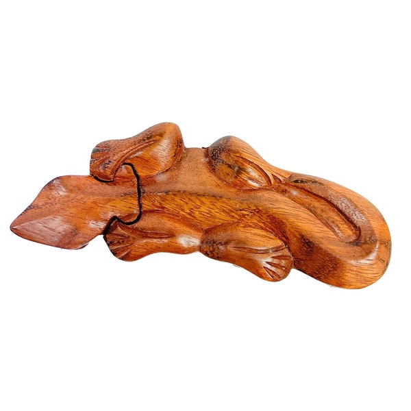 Gecko Puzzle Trinket Box in Brown Wood Hand Carved Girls Jewellery Kids Children's Treasure Hiding Box Fair Trade