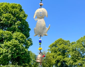 Dog Iron Wind Chime with Multicoloured Glass Beads