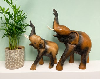 Hand Carved Wooden Elephant Trunk up Fair Trade Various Sizes