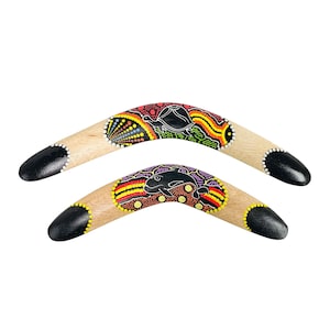 Wooden Boomerang - Dot Painted Animal Multicoloured - Hand Carved