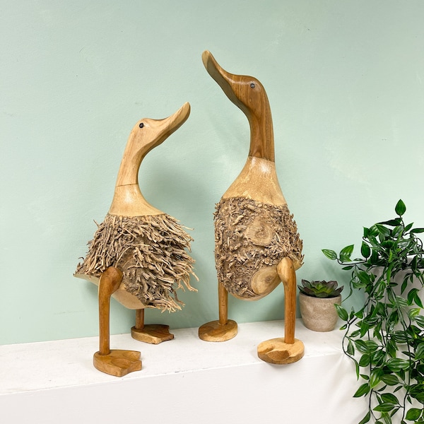 Bamboo Duck Statue in Brown - Bamboo Root - Hand Carved Animal Figurine