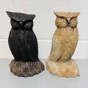 Wooden Owl Ornament Rustic Hand Carved Ornament Black Fair Trade