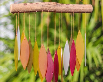 Glass Wind Chime Leaves Windchime Garden Art Home Decor Mobile Fair Trade Autum Fall Colours Gift