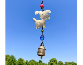 Puppy Dog Iron Wind Chime with Multicoloured Glass Beads