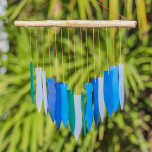 Glass Wind Chime Nautical Blue Fish Windchime Garden Art Mobile Fair Trade Gift