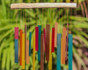 Glass Wind Chime Autumn Colours Windchime Garden Art Window Home Decor Mobile Suncatcher Fair Trade