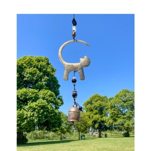 Cat Iron Wind Chime with Multicoloured Glass Beads