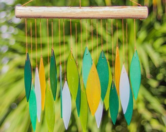 Carillón de viento de vidrio con hojas verdes, arte de jardín, decoración del hogar, móvil, regalo de comercio justo
