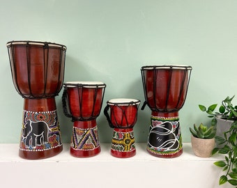 Djembe Drums Various Sizes Instrument Hand Made Fair Trade Dot Painted Musical Instrument Handheld Drum