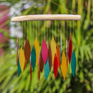 Glass Wind Chime Autumn Fall Leaves Wind Chime Garden Art Home Decor Mobile Fair Trade Gift