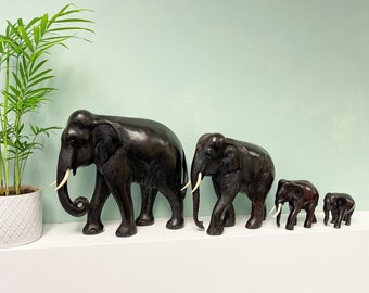 Black Elephant Statues Ornaments Resin Hand Made Traditional African Safari Animals Carving Figures Fair Trade