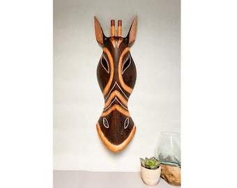 Zebra Mask Wooden Hand Carved Wall Hanging Art Fair Trade Hand Painted Varnished Glossy Jungle Animal African Safari Masks 3 Sizes
