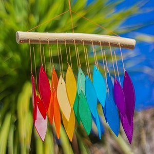 Glass Wind Chime Multicolours Leaves Windchime Garden Art Window Home Decor Mobile Suncatcher Fair Trade Gift Rainbow image 1