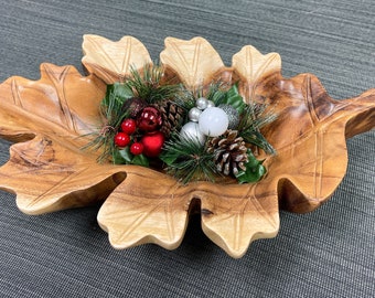 Wooden Carved Leaf Bowl Natural Wood Hand Carved Decorative Ornament for Home Coffee Table Centrepiece Living Room Christmas Potpourri