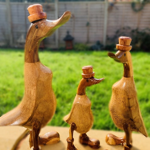 Hand Carved Duck Ornament Wellie Boots 
