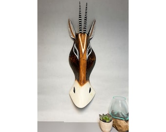 Gazelle Mask Wooden Hand Carved Wall Hanging Art Fair Trade Hand Painted Jungle Animal African Safari Masks 3 Sizes