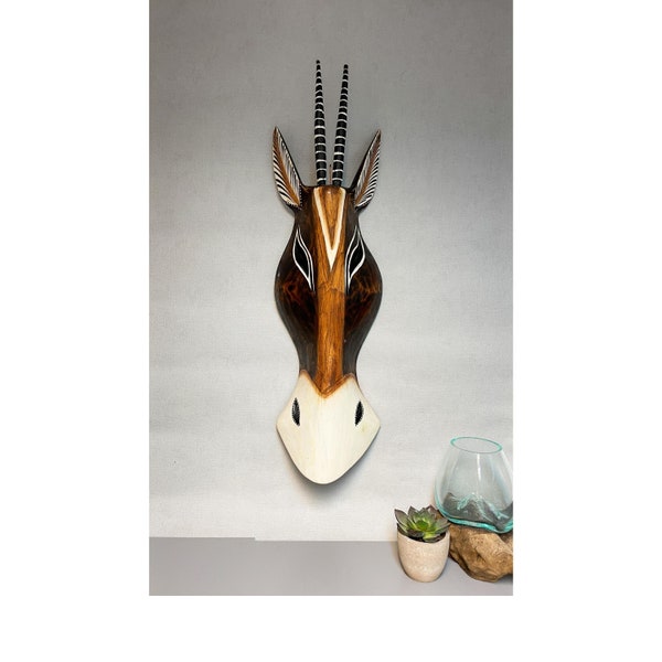 Gazelle Mask Wooden Hand Carved Wall Hanging Art Fair Trade Hand Painted Jungle Animal African Safari Masks 3 Sizes