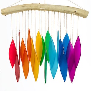 Glass Wind Chime Multicolours Leaves Windchime Garden Art Window Home Decor Mobile Suncatcher Fair Trade Gift Rainbow image 3