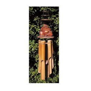 Buddha Wind Chime Natural Bamboo & Coconut Shell Fair Trade Sitting Buddha Hand Carved Eco Friendly 45cm Fair Trade XL