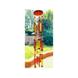 Red Orange Yellow Glass Wind Chime Suncatcher Multicolours with Patterned Glass Window Decor