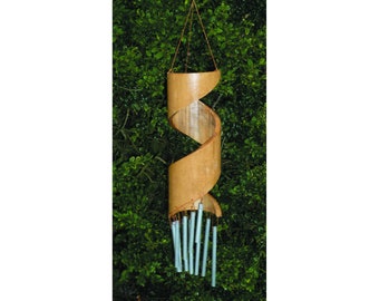 Natural Bamboo & Metal Spiral Wind Chime Handmade Hanging Accessory - 50 cm