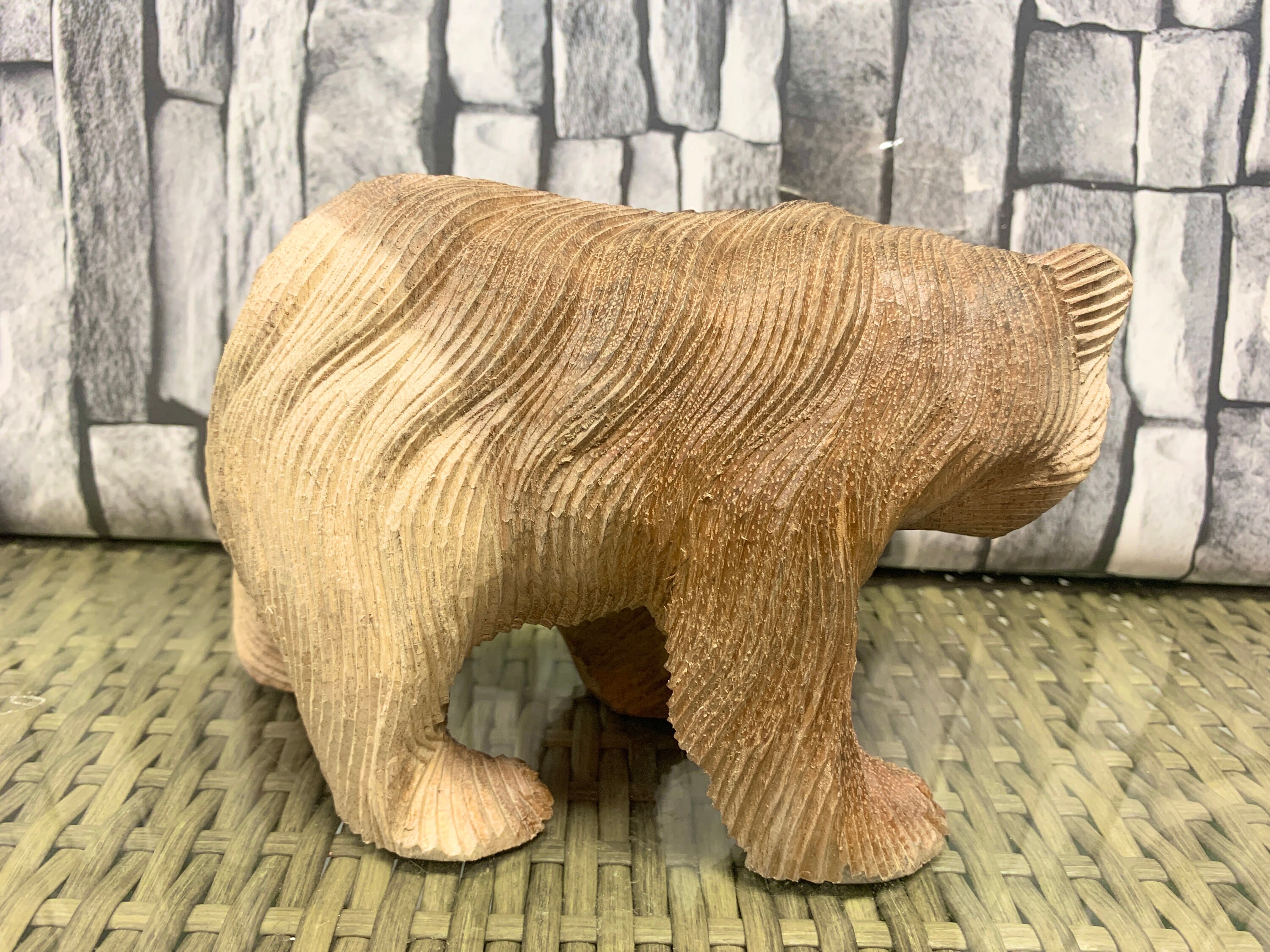 Wooden Carved Bear Statue Natural and Brown Wood Hand Etsy