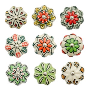 Ceramic Door Knobs Hand Painted Multicoloured Flower Assorted Cupboards Chest of Drawers Set Patterned Flower Geometric Mandala